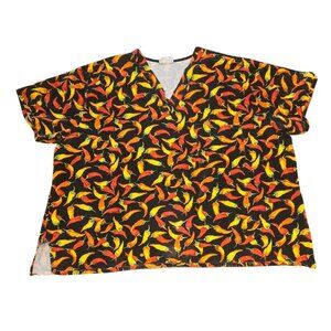 Uniform City Unisex Chili Pepper Print Scrub Top  3x 4x Cinco De Mayo AS IS READ